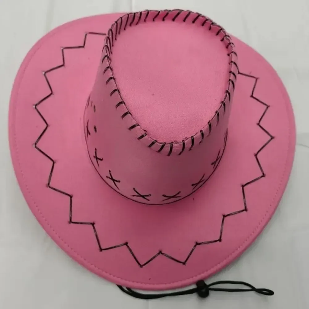 Ladies Pink Cowboy Hat with Black Stitching